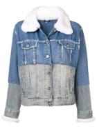 Night Market Fur Collar Two Tone Denim Jacket - Blue