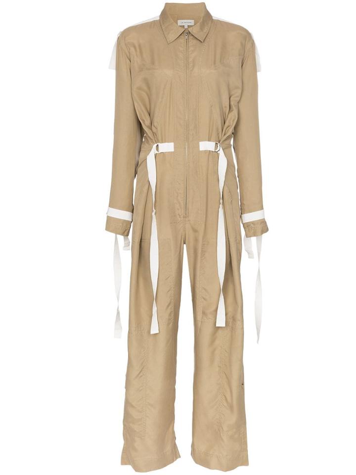 Lee Mathews Judd Aviator Collar Silk Jumpsuit - Neutrals