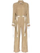 Lee Mathews Judd Aviator Collar Silk Jumpsuit - Neutrals