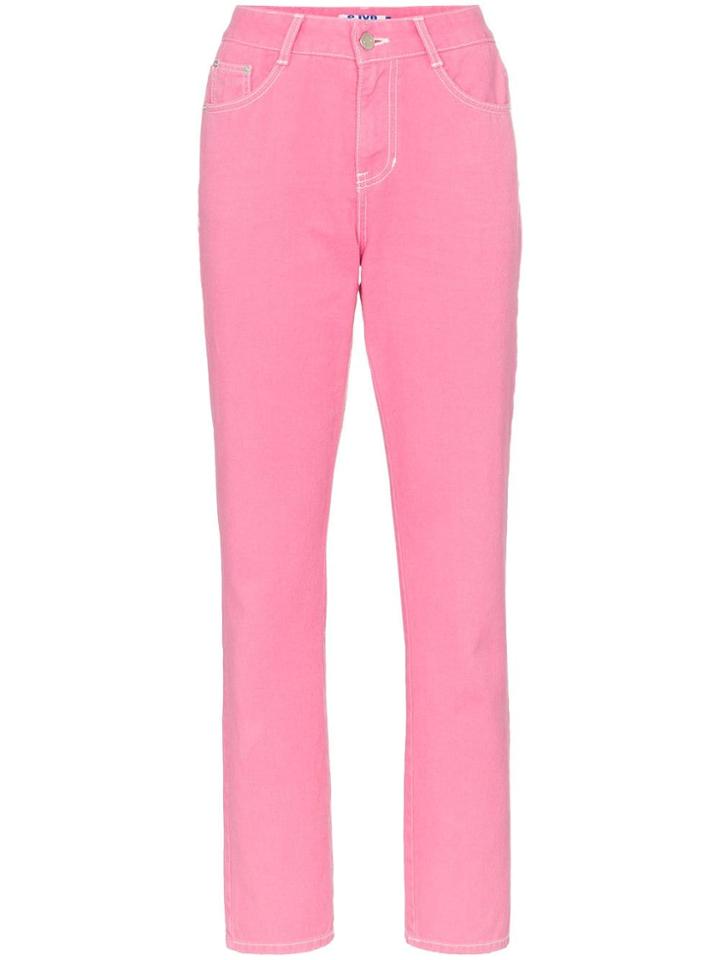 Sjyp High Waisted Cropped Straight Leg Jeans - Pink