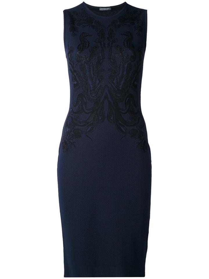 Alexander Mcqueen - Crest Pattern Shift Dress - Women - Silk/viscose - L, Blue, Silk/viscose