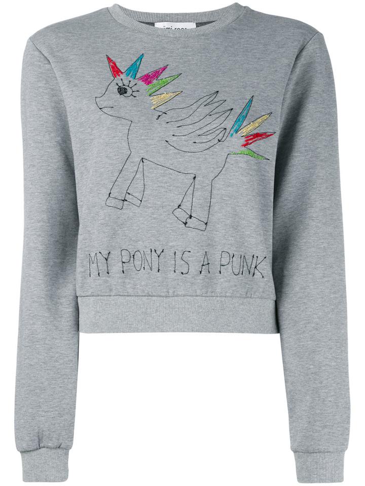 Jimi Roos - Embroidered Pony Sweatshirt - Women - Cotton/polyamide - L, Grey, Cotton/polyamide