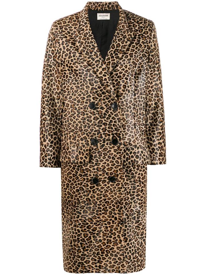 Zadig & Voltaire Leopard Print Double-breasted Coat - Neutrals