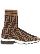 Fendi Logo Sock Sneaker Boots - Brown