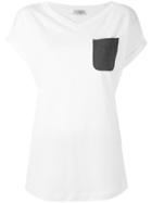 Brunello Cucinelli Front Pocket V Neck T-shirt, Size: Medium, White, Cotton