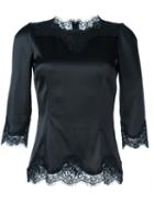 Dolce & Gabbana Lace Trim Fitted Blouse, Women's, Size: 48, Black, Silk/cotton/polyamide/spandex/elastane