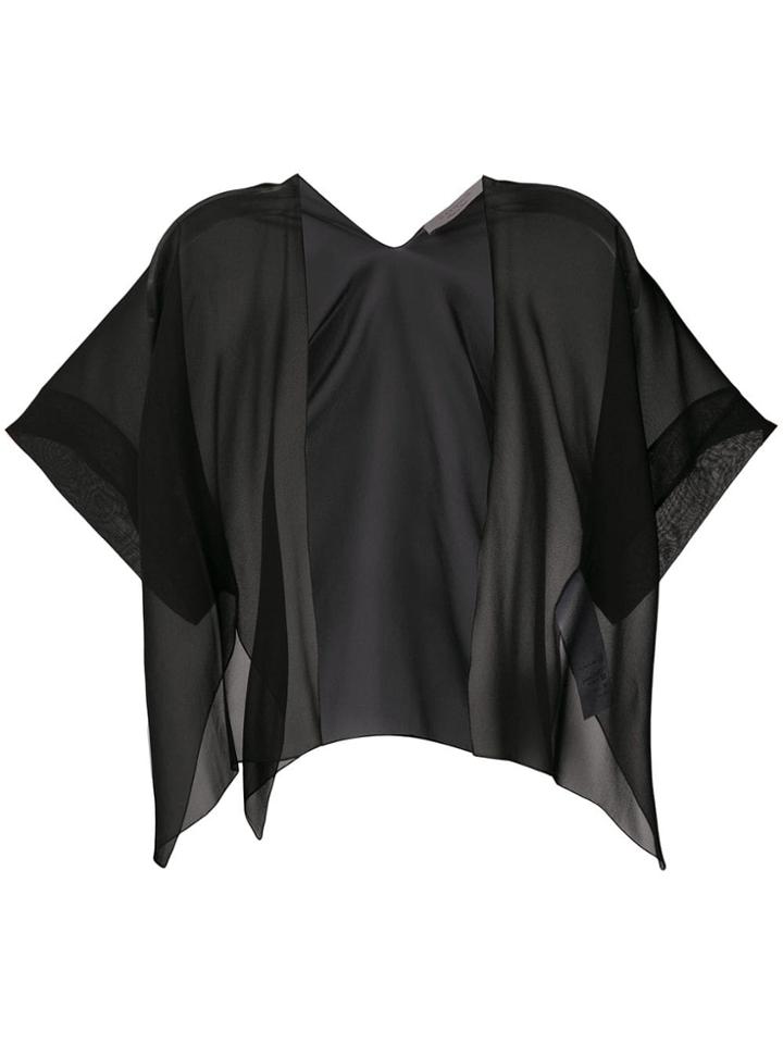 D.exterior Short-sleeve Sheer Cardigan - Black