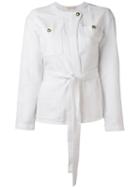 Tory Burch Belted Jacket, Women's, Size: L, White, Cotton