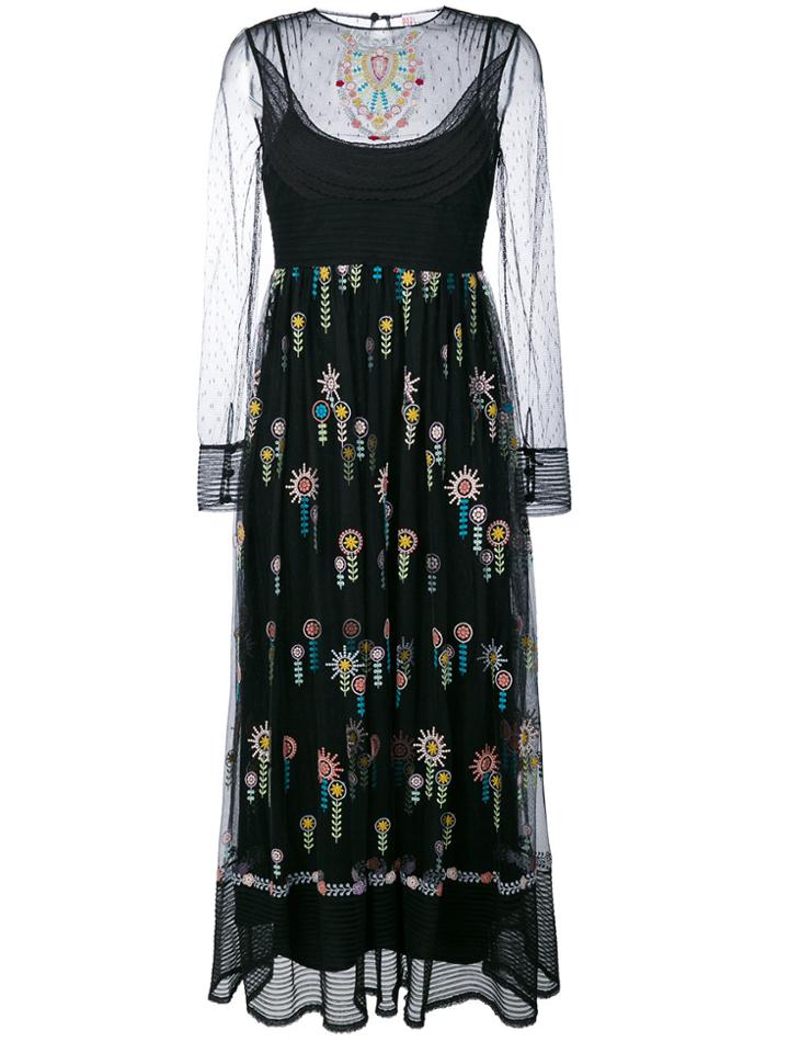 Red Valentino Long-sleeved Embroidered Dress - Black
