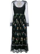 Red Valentino Long-sleeved Embroidered Dress - Black