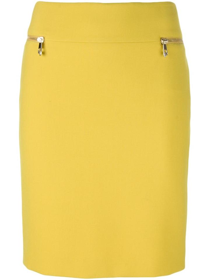 Versace Collection Zipped Pockets Pencil Skirt, Women's, Size: 40, Yellow/orange, Polyester/spandex/elastane/cotton