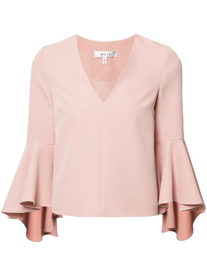 Milly Bell Sleeve Blouse, Women's, Size: 6, Pink/purple, Polyester/spandex/elastane
