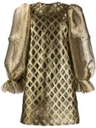 Dolce & Gabbana Puffed Sleeves Metallic Short Dress - Gold