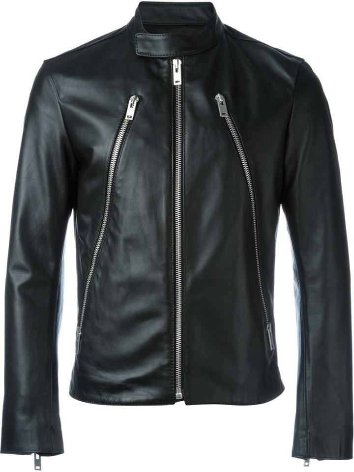 Maison Margiela Stylised Biker Jacket, Men's, Size: 54, Black, Calf Leather/cotton/viscose