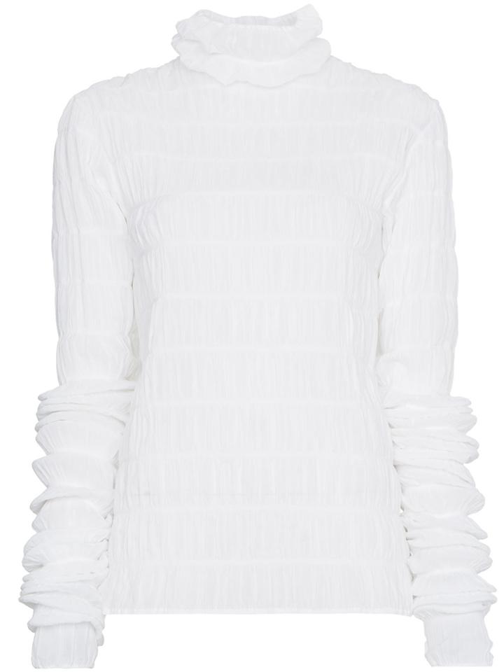 Y / Project High Neck Ruched Long Sleeve Top - White