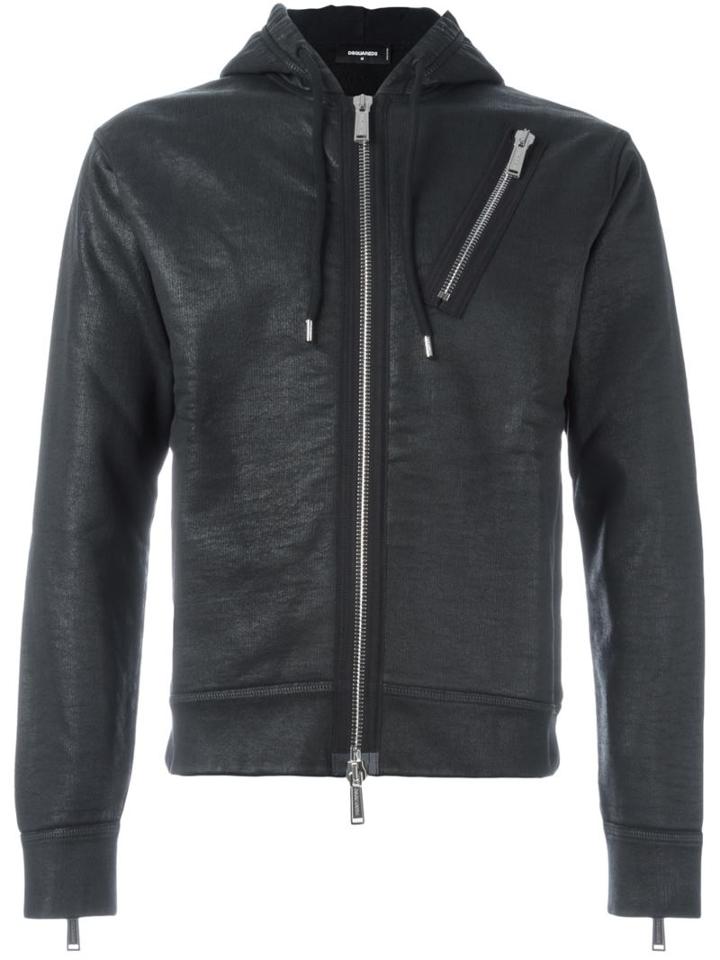 Dsquared2 Cropped Zip Detail Hoodie, Men's, Size: Large, Black, Cotton