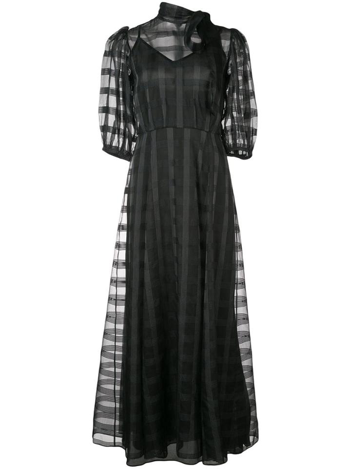 Jill Stuart Sheer Plaid Puff Sleeve Dress - Black