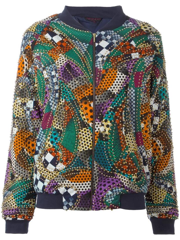 Manish Arora Gold-tone Studded Bomber Jacket, Women's, Size: Small, Blue, Cotton/polyester