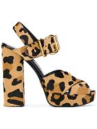 Prada Leopard Print Sandals - Brown
