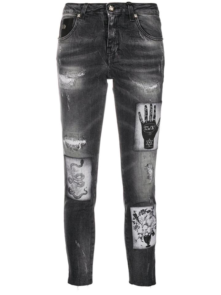 John Richmond Patch Detail Skinny Jeans - Grey