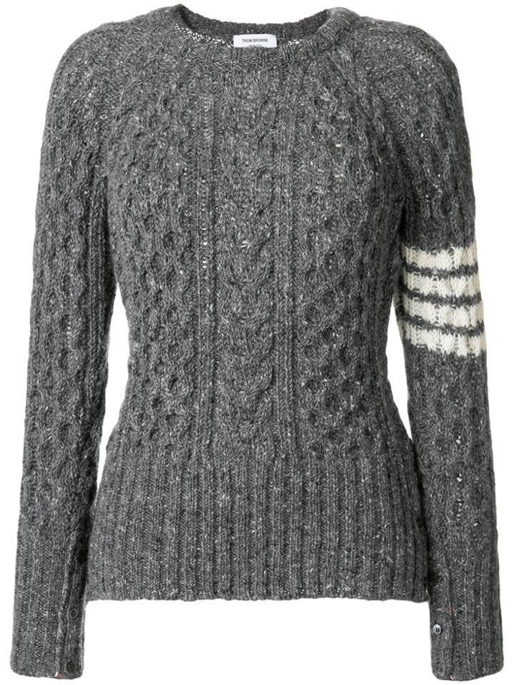 Thom Browne Aran Cable Tweed Crewneck Pullover - Grey