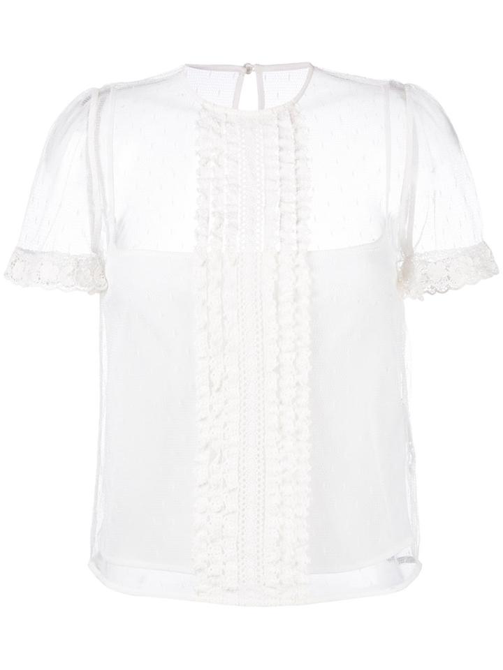 Red Valentino - Polka Dot Mesh Blouse - Women - Cotton/polyester - 42, Women's, White, Cotton/polyester