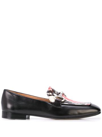 Madison. Maison Snakeskin Embossed Panel Loafers - Black
