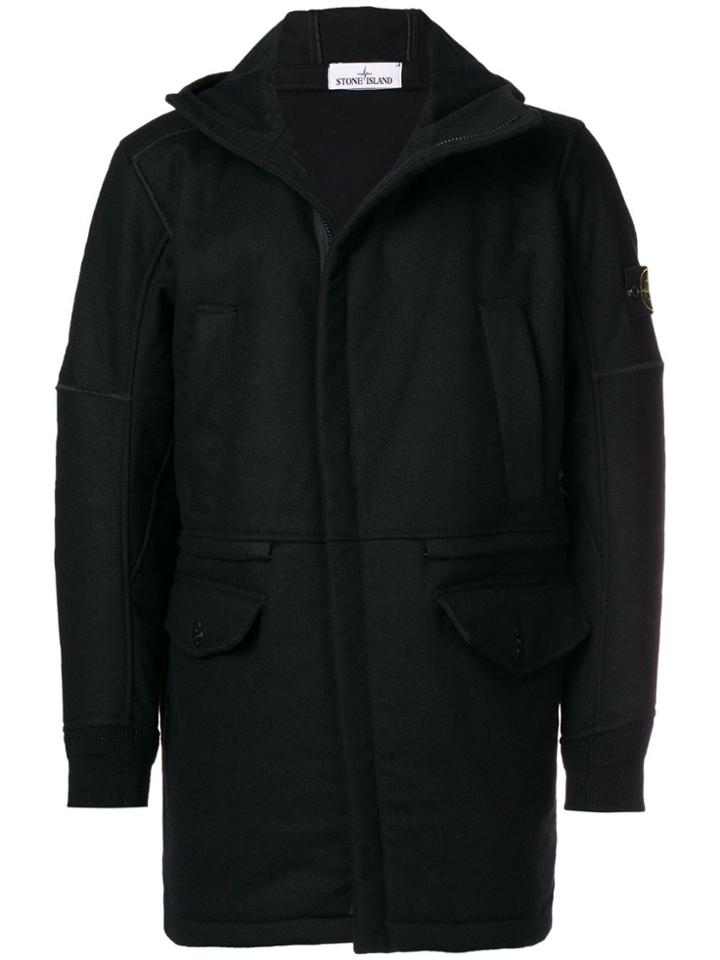 Stone Island Hooded Parka Coat - Black