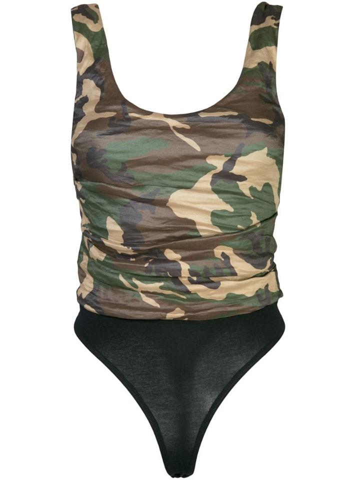 Nicole Miller Camouflage Print Bodysuit - Green