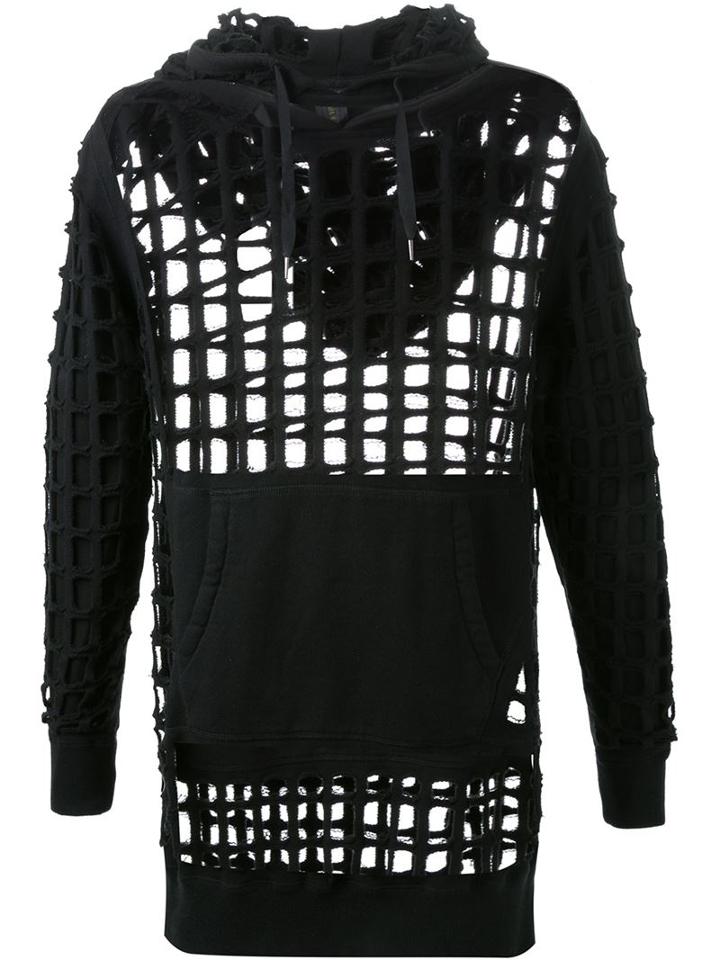 Mihara Yasuhiro Waffle Layered Hoodie, Men's, Size: 46, Black, Cotton