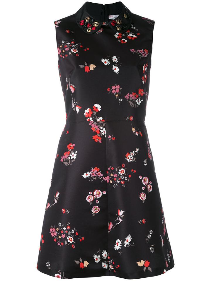 Red Valentino Floral Print Dress, Women's, Size: 42, Black, Polyester/acetate