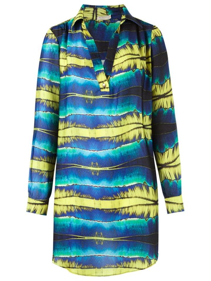 Blue Man Printed Shirt Dress, Women's, Size: M, Polyester
