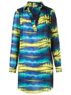 Blue Man Printed Shirt Dress, Women's, Size: M, Polyester