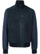 Z Zegna Front Panel Padded Jacket, Men's, Size: Medium, Blue, Polyamide/polyester/wool/lamb Nubuck Leather