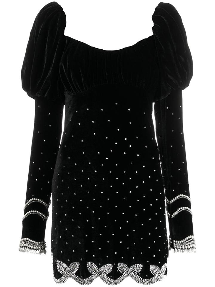 Wandering Puff Sleeve Velvet Dress - Black
