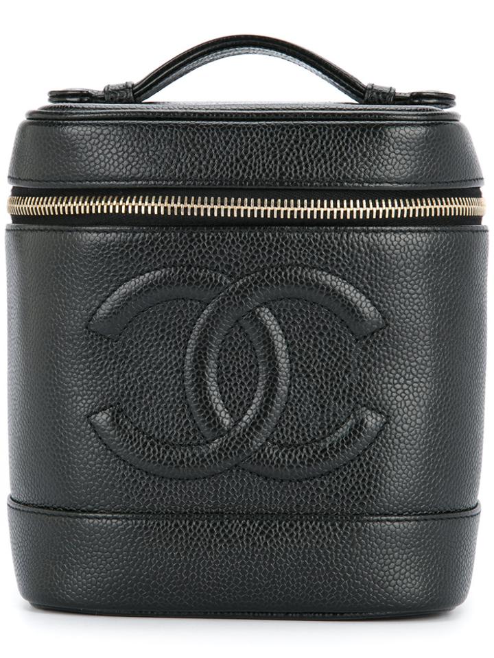Chanel Vintage Cc Logo Cosmetic Handbag - Black
