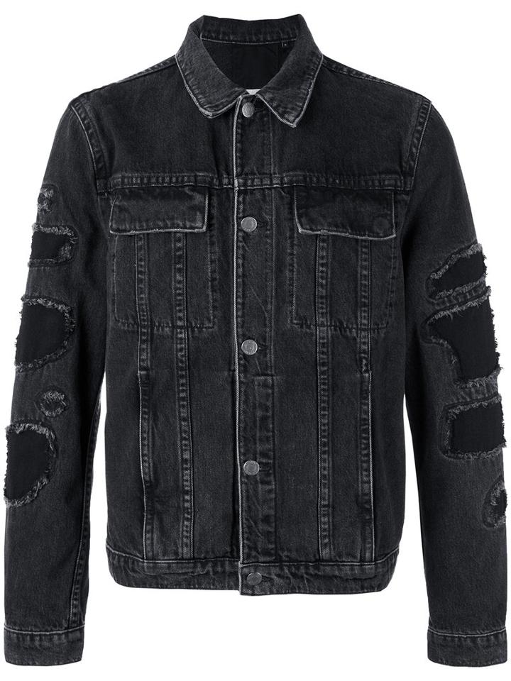 Helmut Lang Shredded Trim Denim Jacket, Men's, Size: Xl, Black, Cotton/polyester