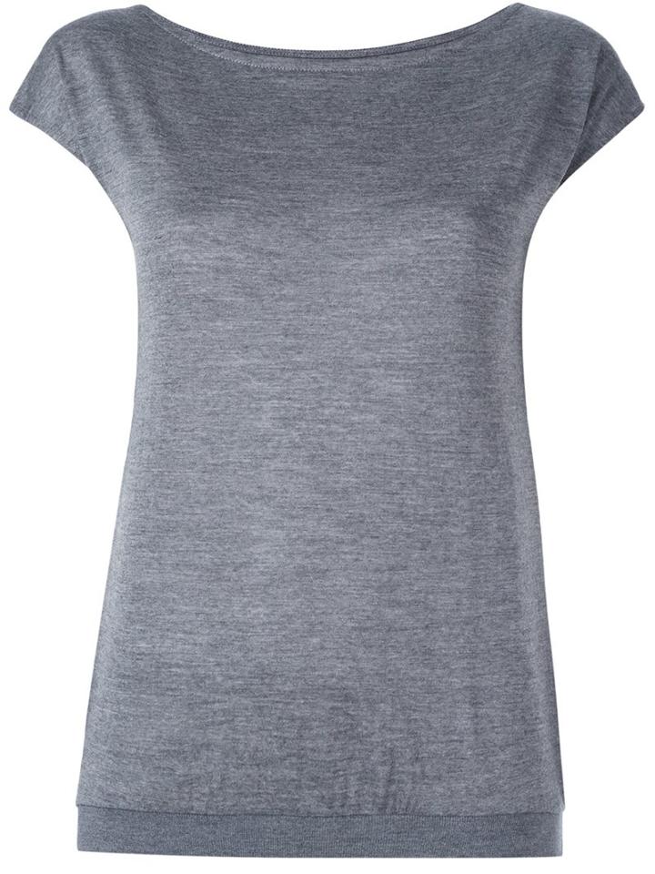Eleventy Boat Neck Fine Knitted Top, Women's, Size: Large, Grey, Wool
