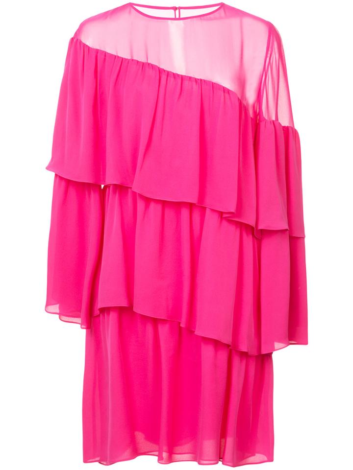 Vanessa Seward Diagonal Tiered Dress - Pink & Purple
