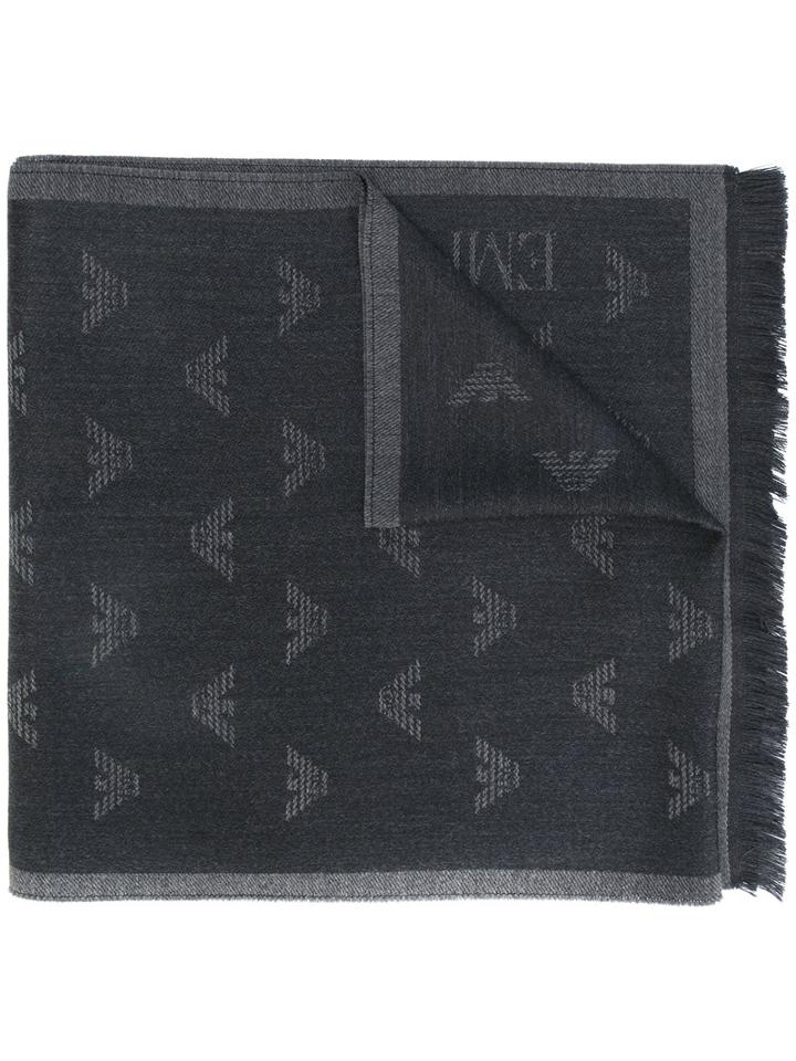 Emporio Armani - Logo Jacquard Scarf - Men - Wool - One Size, Grey, Wool