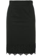 Loveless Lace Scallop Hem Pencil Skirt - Black