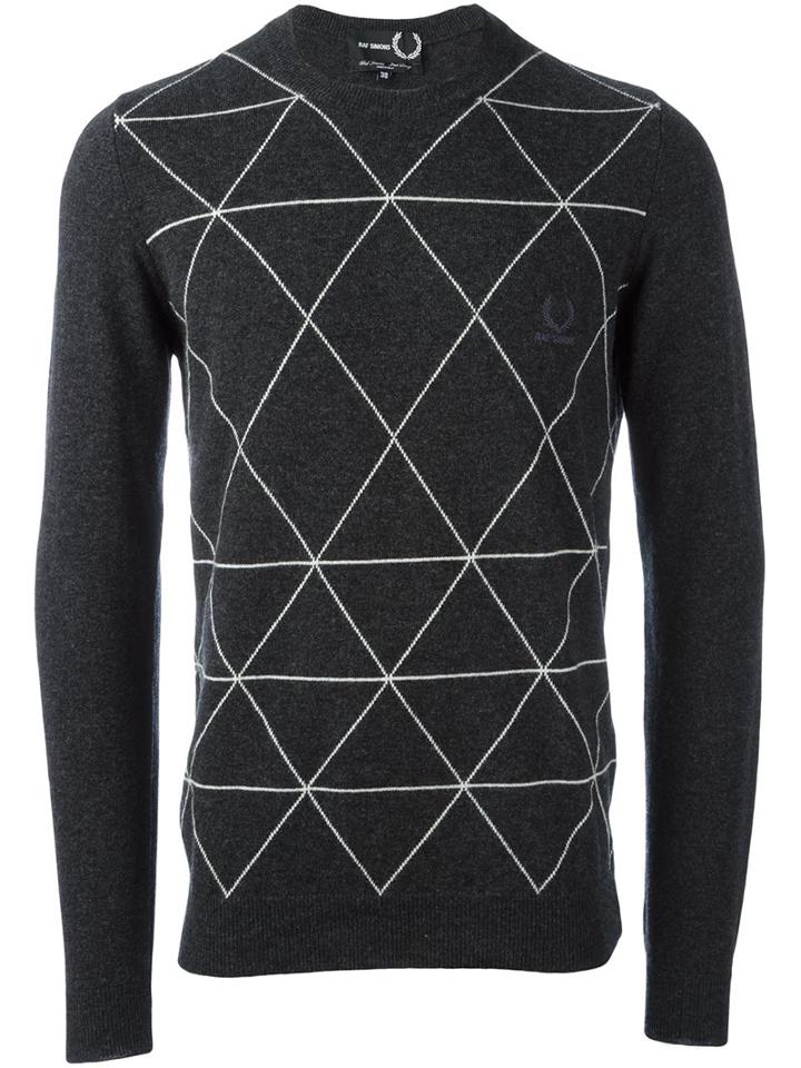 Raf Simons X Fred Perry Diamond Print Jumper, Men's, Size: 40, Grey, Wool