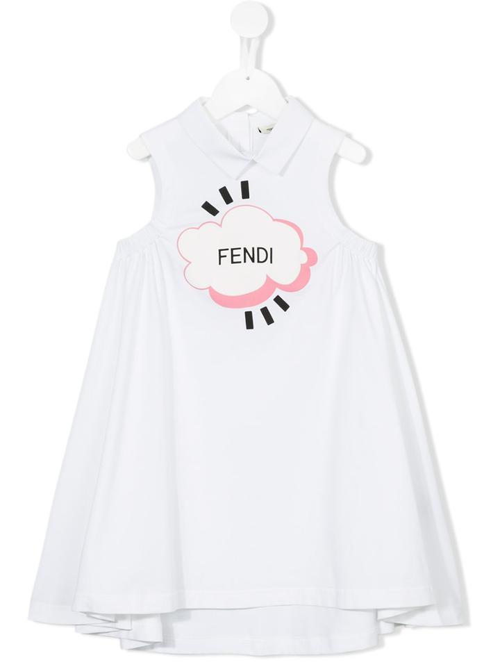Fendi Kids Cloud Print Dress, Girl's, Size: 6 Yrs, White