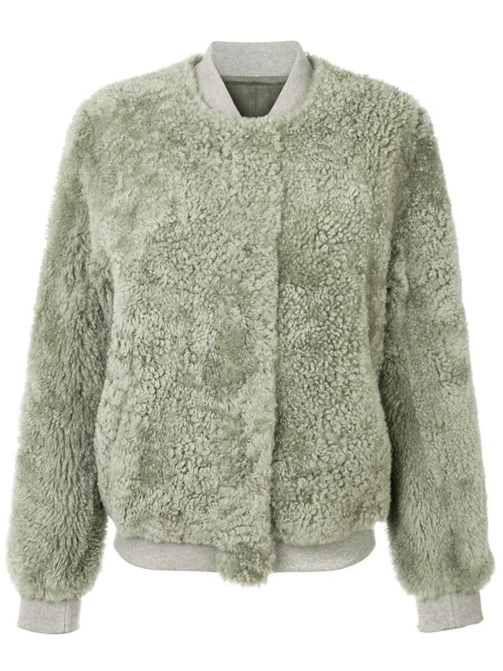 Meteo By Yves Salomon Embroidered Shearling Bomber Jacket - Green