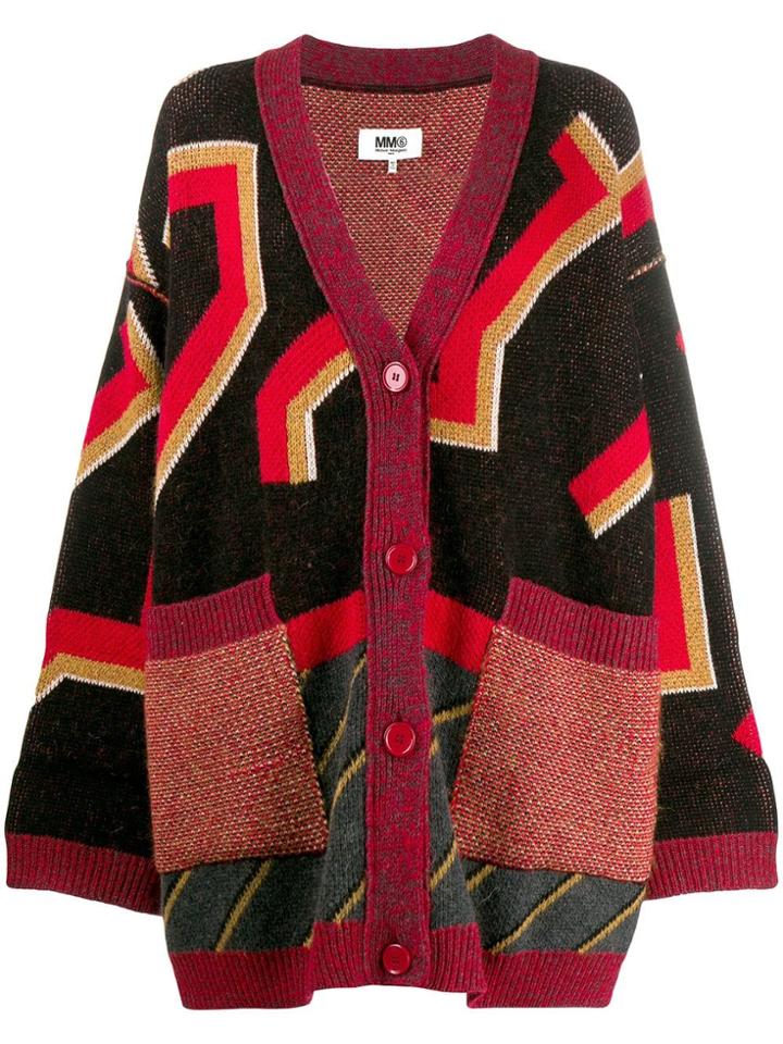 Mm6 Maison Margiela Geometric Print Cardigan Coat - Red