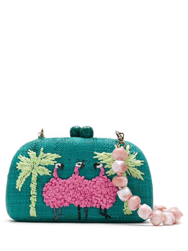 Serpui Clutch De Rafia Bordada - Green