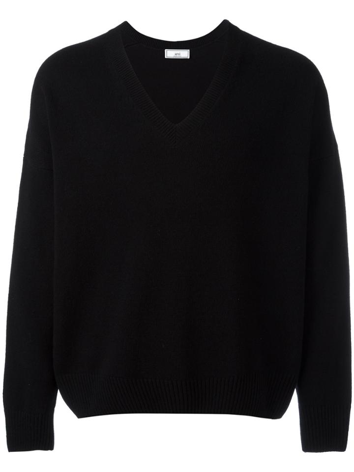 Ami Alexandre Mattiussi Oversized V Neck Sweater - Black