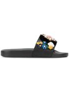 Dolce & Gabbana Floral Embellished Pool Slides - Black
