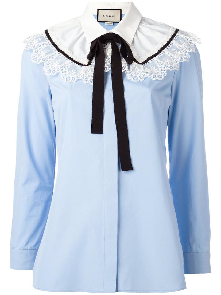 Gucci Lace Trim Shirt, Women's, Size: 42, Blue, Cotton/polyester