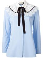 Gucci Lace Trim Shirt, Women's, Size: 42, Blue, Cotton/polyester